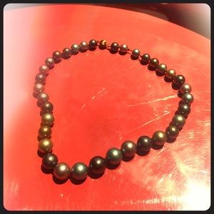 18” teal grey pearl statement necklace